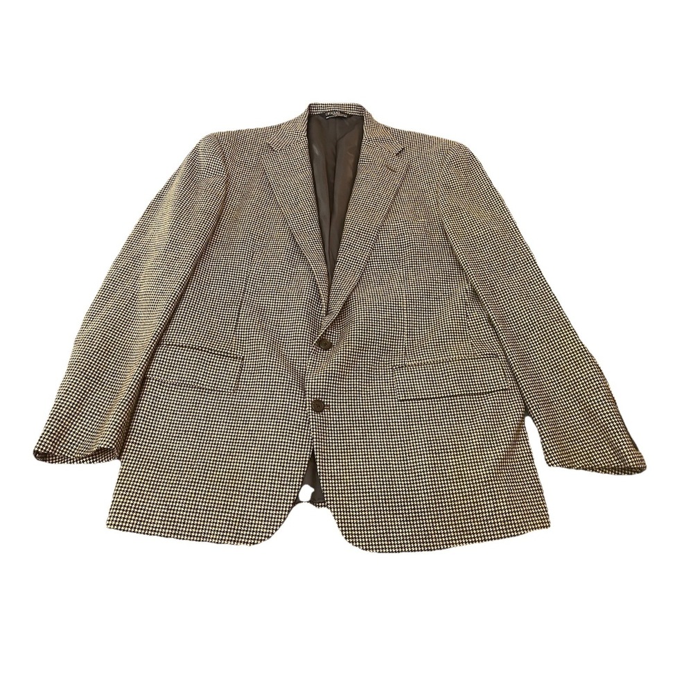 Vtg Polo Ralph Lauren Blazer Mens 44 Beige Black Houndstooth Sport Coat 80s - Picture 1 of 8